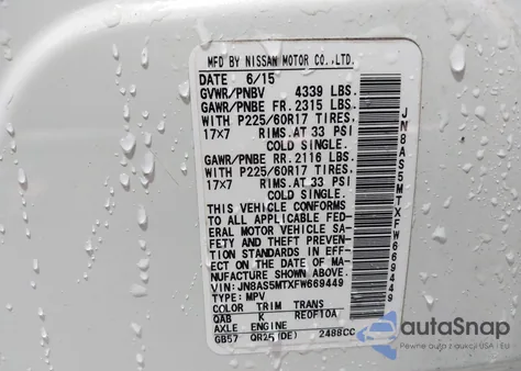 2015 Nissan Rogue Select S из США, поврежденный, VIN JN8AS5MTXFW669449